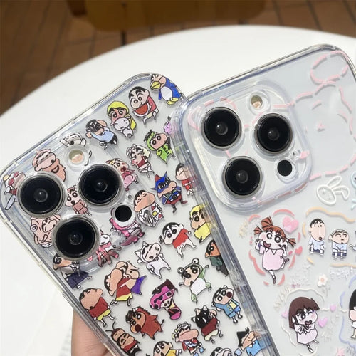 3D Comic Cute Campus Daily Learning Crayon Shin-chan Holder Cartoon Phone Case For iPhone